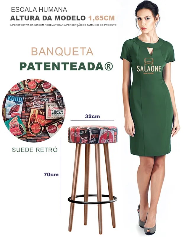Kit 2 Banquetas Redondas Berlin Pés Palito Suede Estampado Cola - Sheep Estofados - Colorido