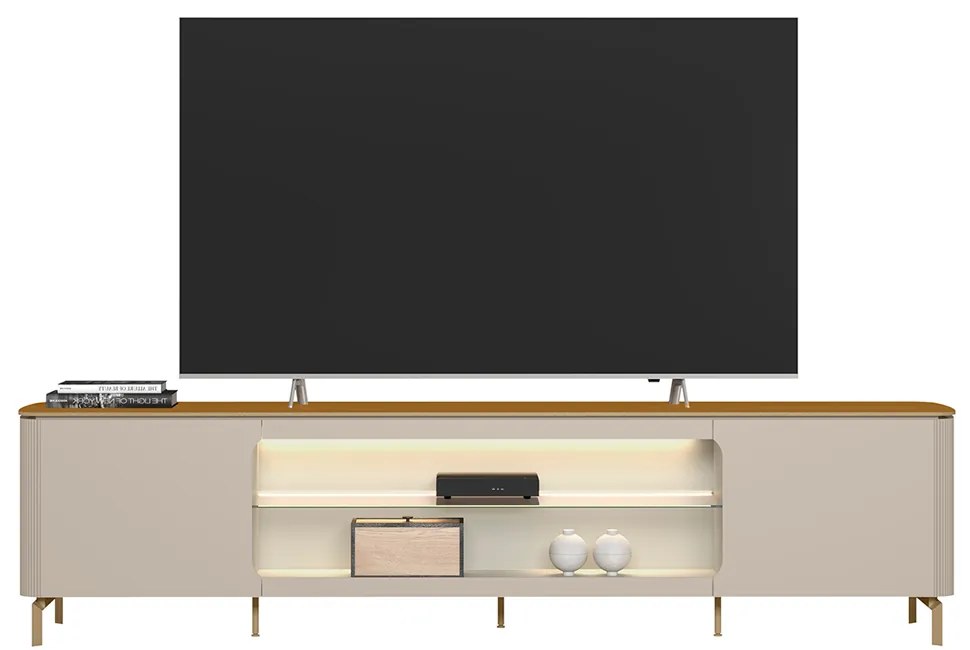 Rack Bancada Switch MDP/MDF TV até 85 Polegadas LED Prateleiras Tauari/Off White G77 - Gran Belo