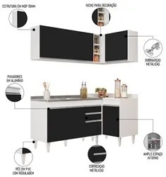 Armário de Cozinha Modulado de Canto Esquerdo 4 Peças CP47 Balcão com