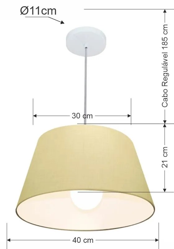 Lustre Pendente Cone Md-4039 Cúpula em Tecido 21/40x30cm Algodão Crú - Bivolt