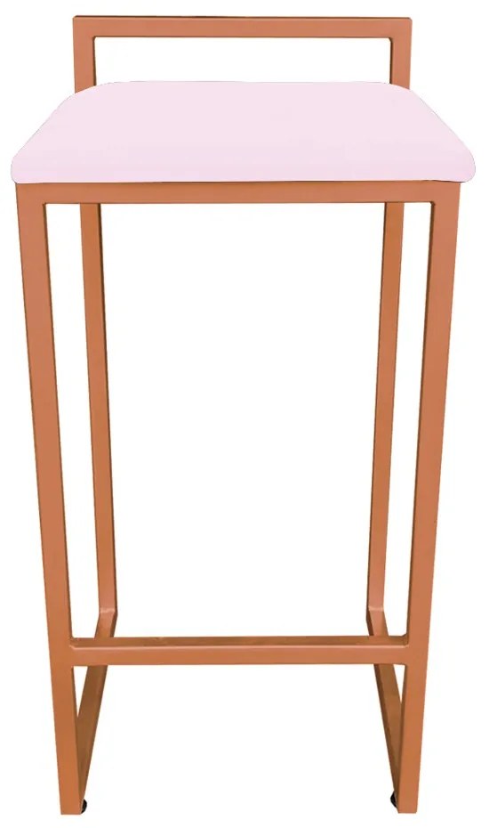 Conjunto 02 Banqueta Alta Industrial Pietra Suede Rosa Bebê Base Cobre D'Rossi