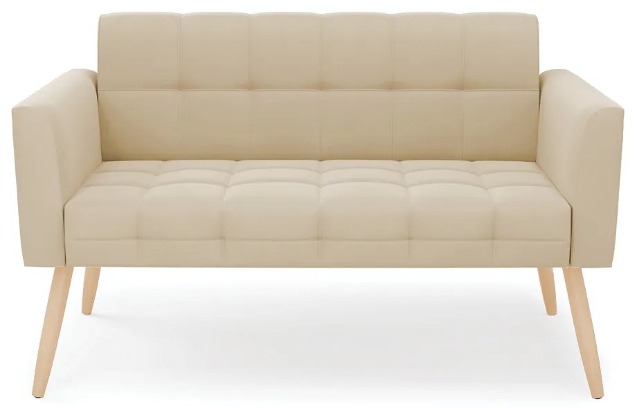 Sofá Namoradeira Elisa Suede Bege Pés Palito Natural - D'Rossi