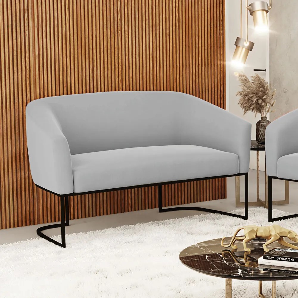 Sofá 2 Lugares Namoradeira Industrial Preto Stella Suede Cinza D03 - D'Rossi