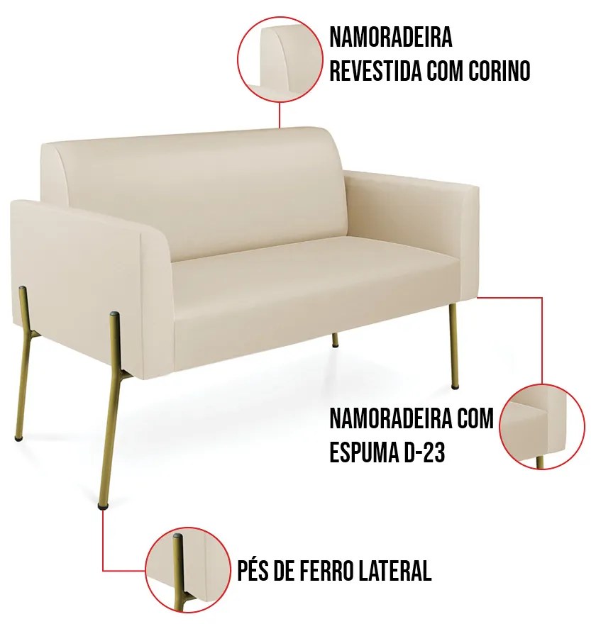 Sofá Namoradeira e 2 Poltronas Pé de Ferro Dourado Marisa Corino D03 - D'Rossi - Bege