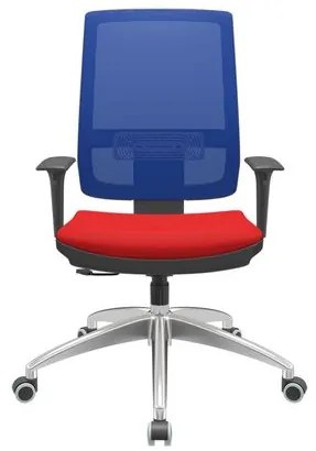 Cadeira Office Brizza Tela Azul Assento Aero Vermelho RelaxPlax Base Aluminio 120cm - 63832 Sun House