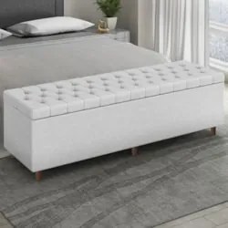 Recamier Baú Estofado Queen 160cm Indra Sintético Branco Z04 - Mpozena