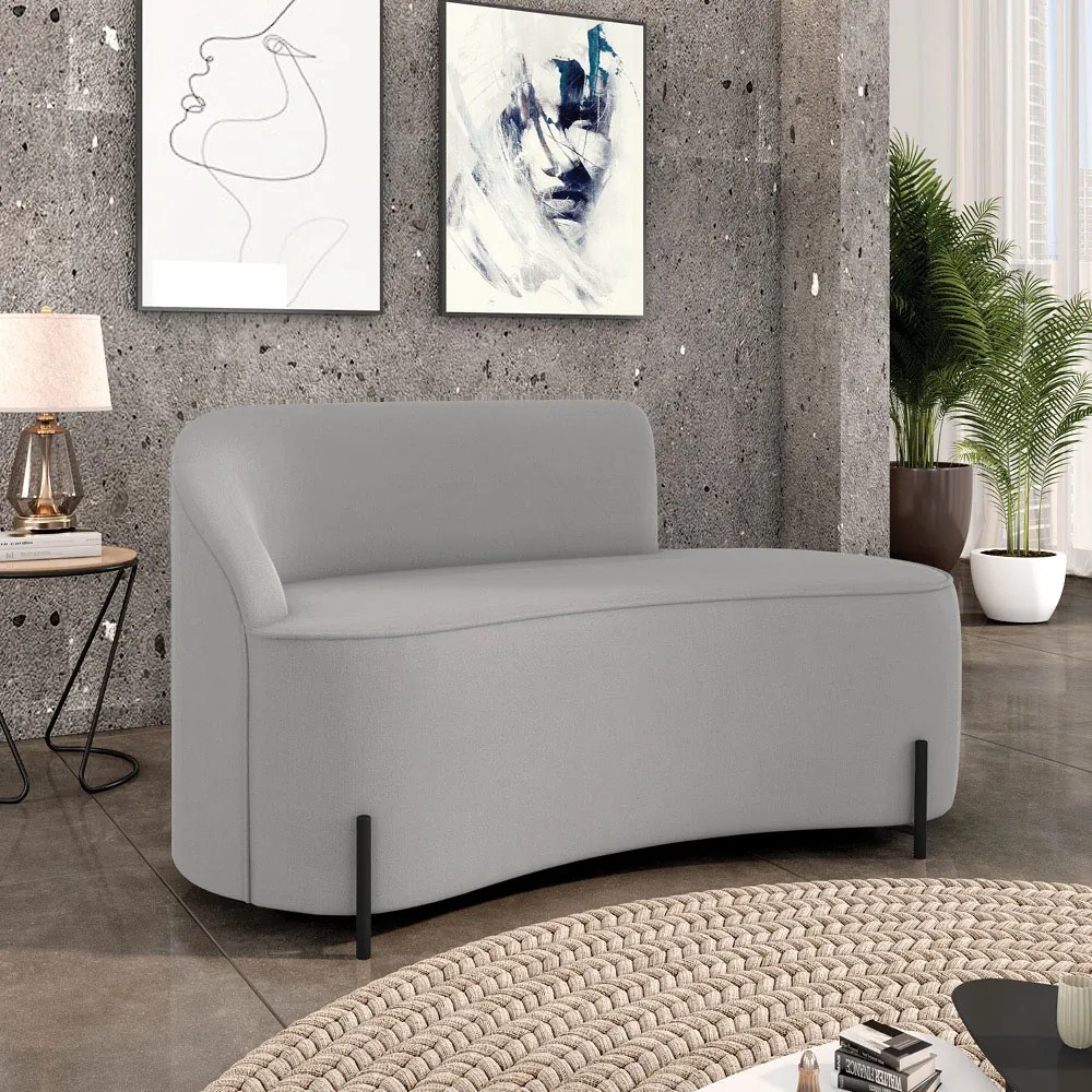 Sofá 2 Lugares Orgânico 140cm Pé Ferro Preto Morgan Suede D03 - D'Rossi - Cinza