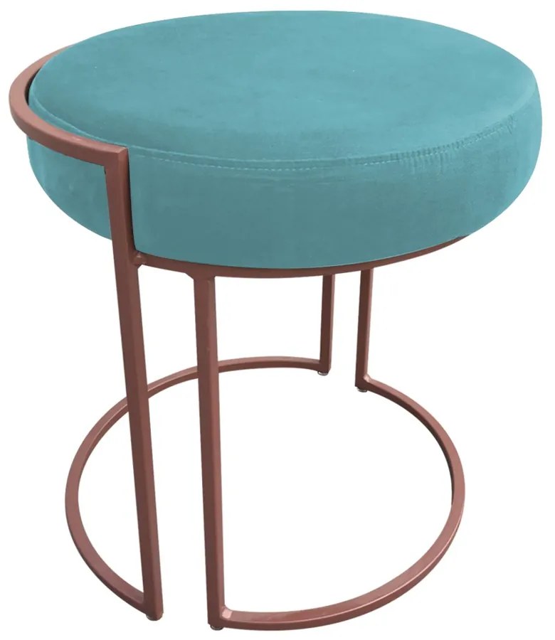 Puff Redondo Base Industrial Cobre Kit 2 Love Suede - Azul Turquesa