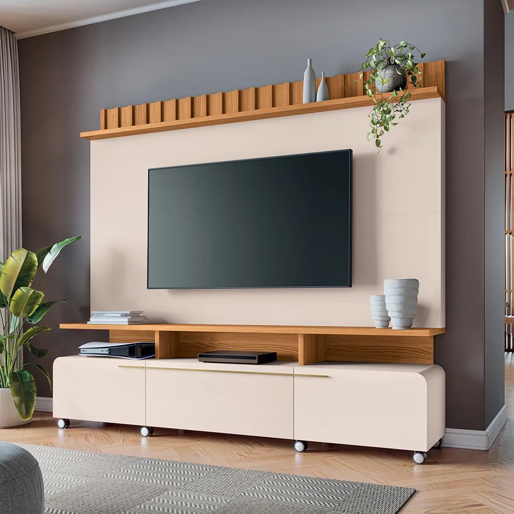 Home Painel Decorativo Artís TV até 70 Pol MDP/MDF Pés Rodízio Off White/Cinamomo G26 - HB Móveis