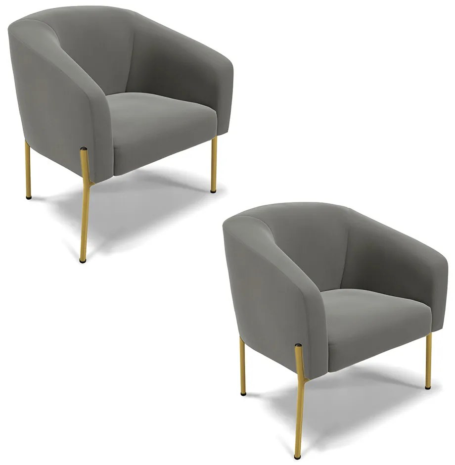 Poltrona Decorativa Pé de Ferro Dourado Kit 2 Stella Suede D03 - D'Rossi - Grafite