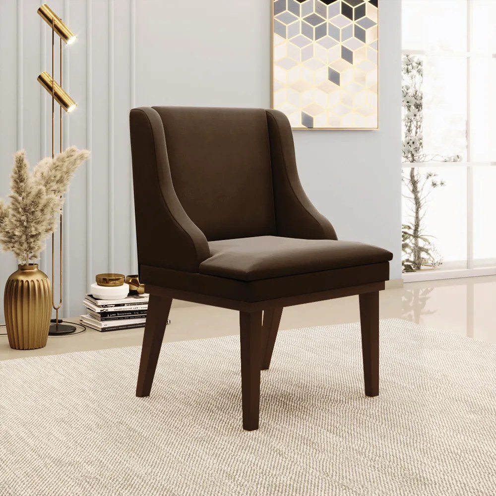 Cadeira de Jantar Liz Suede Base Fixa Madeira Tabaco D03 - D'Rossi - Marrom