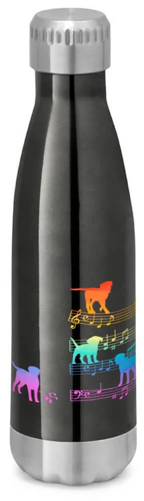 Garrafa Térmica Inox Brilhante 510 ml Cachorro Musical Arco Iris - Chumbo