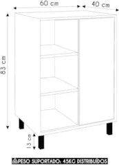 Gabinete de Banheiro 60cm Para Cuba 1 Porta Malu Grafite F10 - Mpozena