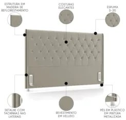 Cabeceira Cama Box Solteiro 90cm Florenza Z37 Veludo Bege - Mpozenato