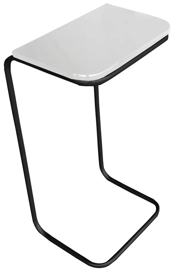 Kit 02 Mesas Lateral Tampo Branco Multiuso para Sofá Base Metálica D'Rossi - Preto