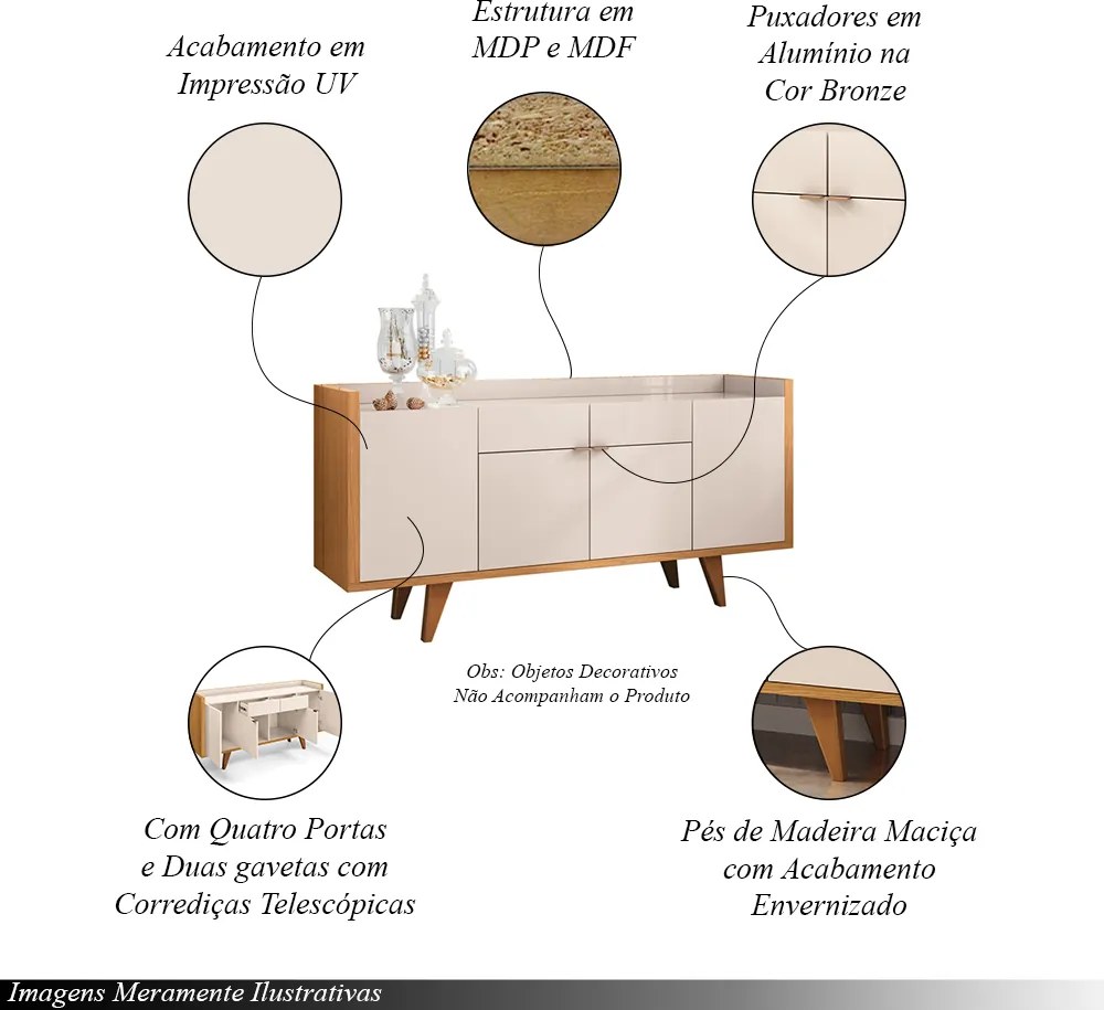 Conjunto Decorativo Cristaleira e Buffet Aparador Aura/Melodia Off White/Cinamomo G26 - HB Móveis
