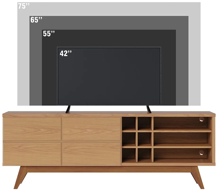 Rack para Sala Bancada de TV 70 Pol 180cm Cinthia C04 - D'Rossi - Preto Fosco e Noce Milano
