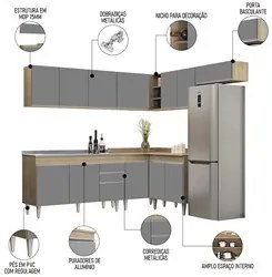 Armário de Cozinha Modulado de Canto 7 Peças CP24 com Pia Inox Castanh