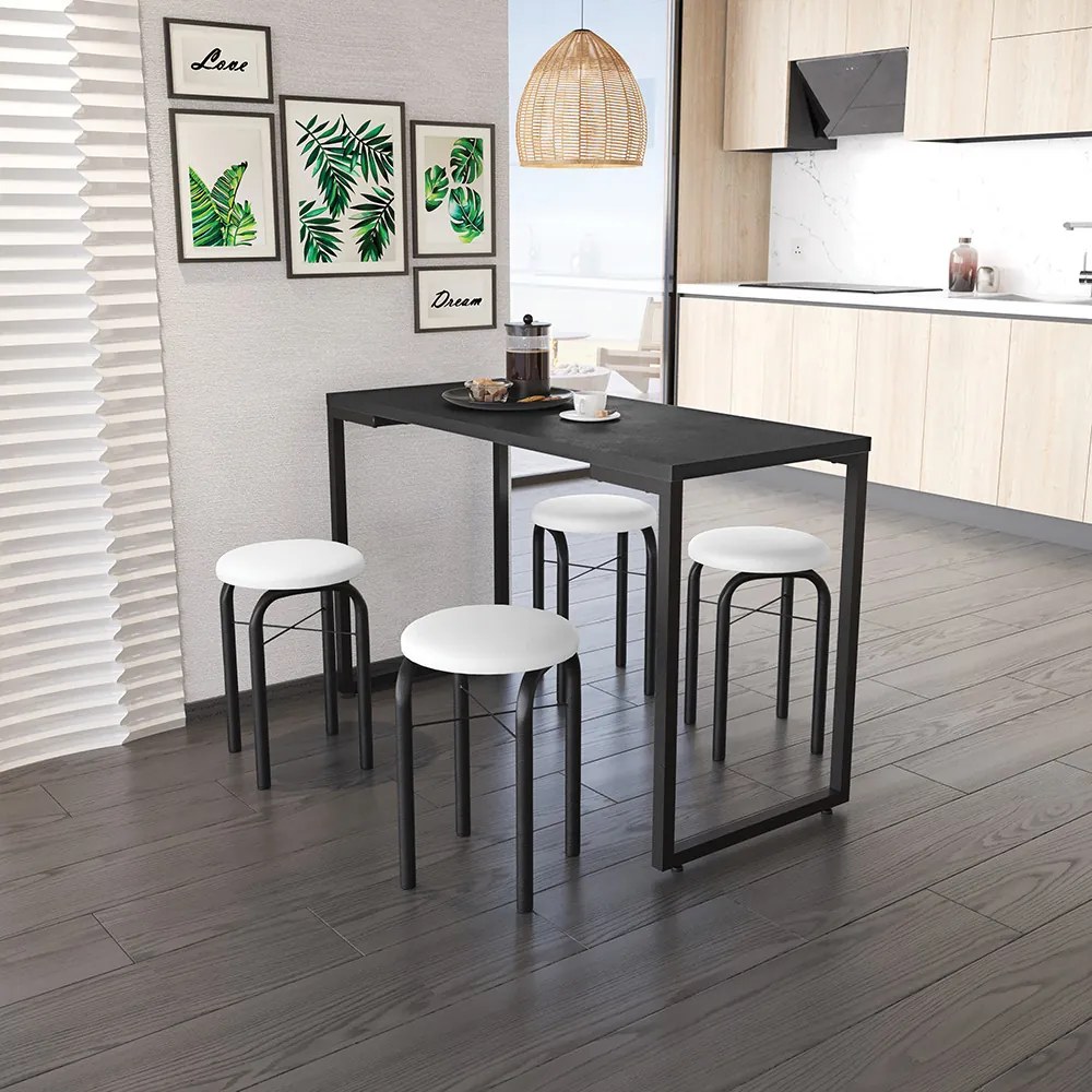 Mesa Multiuso Porto Preto 120cm com 04 Banquetas Manu Corino Branco - D'Rossi