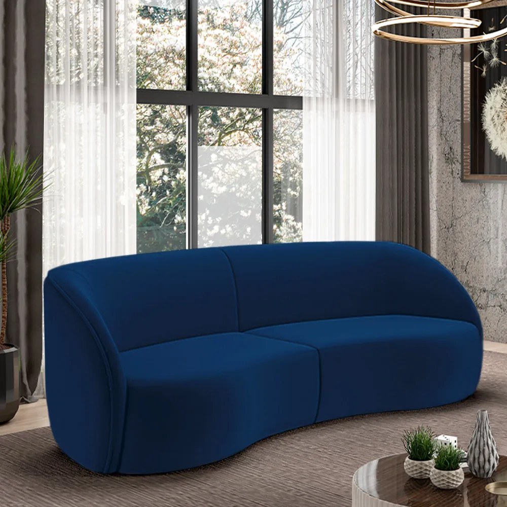 Sofá Decorativo Sala de Estar Bipartido 288cm Clarke Veludo Azul G45 - Gran Belo