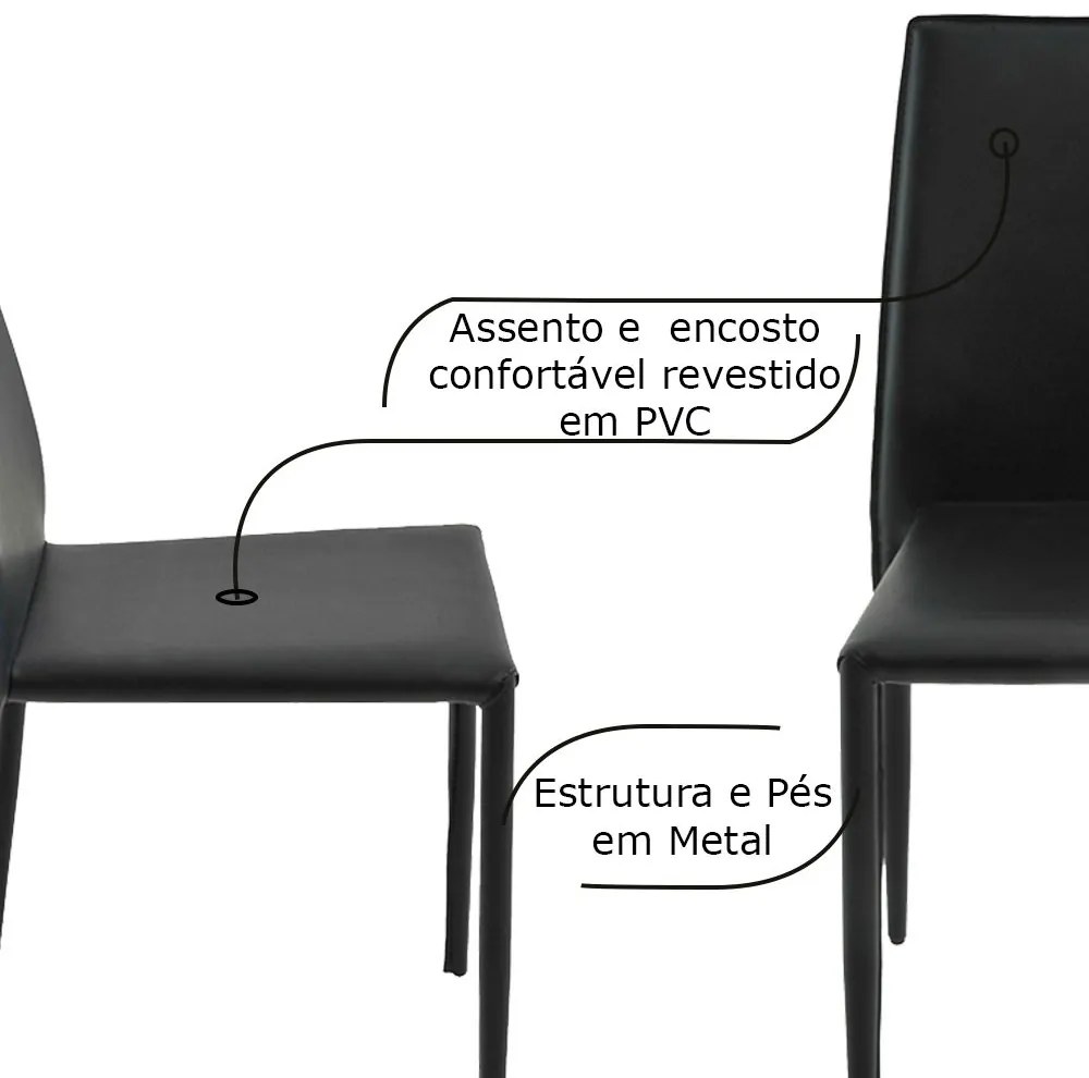Kit 5 Cadeiras Decorativas Sala e Cozinha Karma PVC Preta G56 - Gran Belo