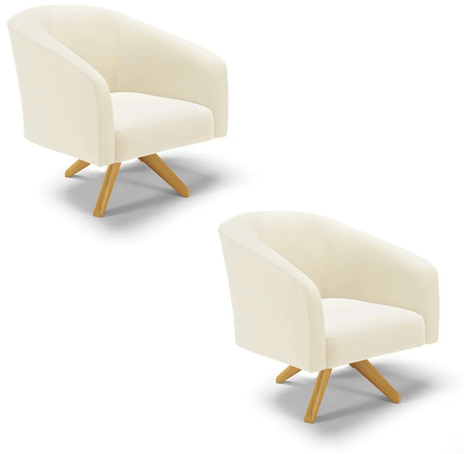 Poltrona Decorativa Giratória MA30 Kit 2 Stella Cotelê Int/Veludo D03 - D'Rossi - Off White