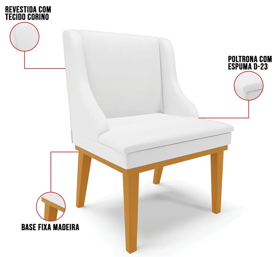 Cadeira de Jantar Liz Corino Base Fixa Madeira Castanho D03 - D'Rossi - Branco