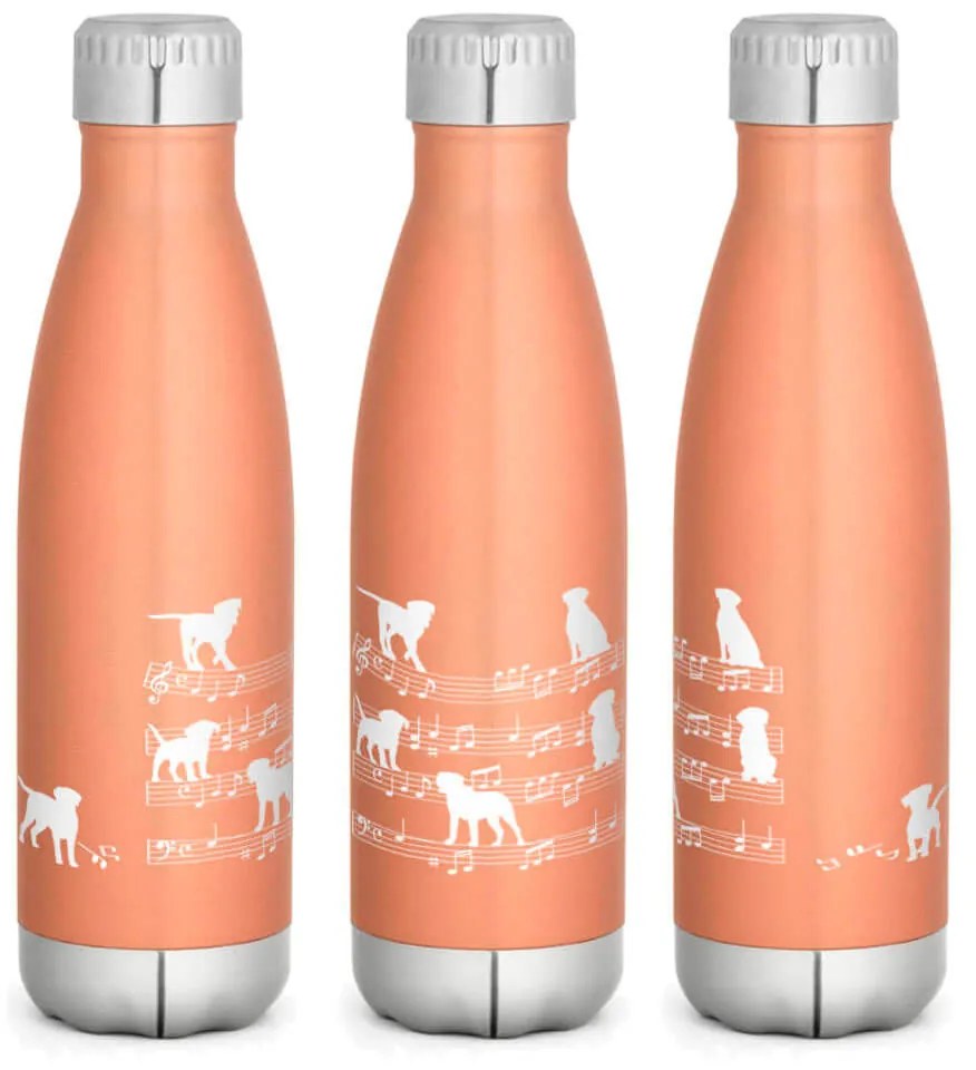 Garrafa Térmica Inox Brilhante 510 ml Cachorro Musical Branco - Dourado
