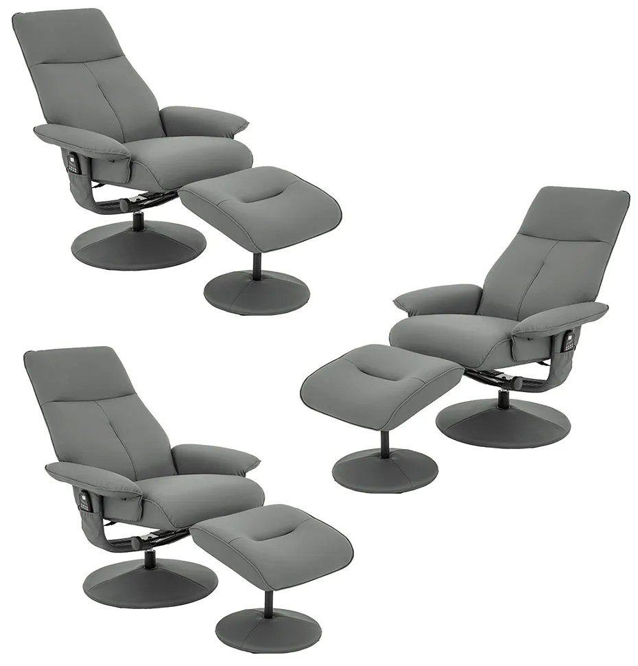 Kit 3 Poltronas do Papai Elétrica Reclinável Giratória com Apoio de Pés e Massagem Nebraska PU Fendi G56 - Rivatti