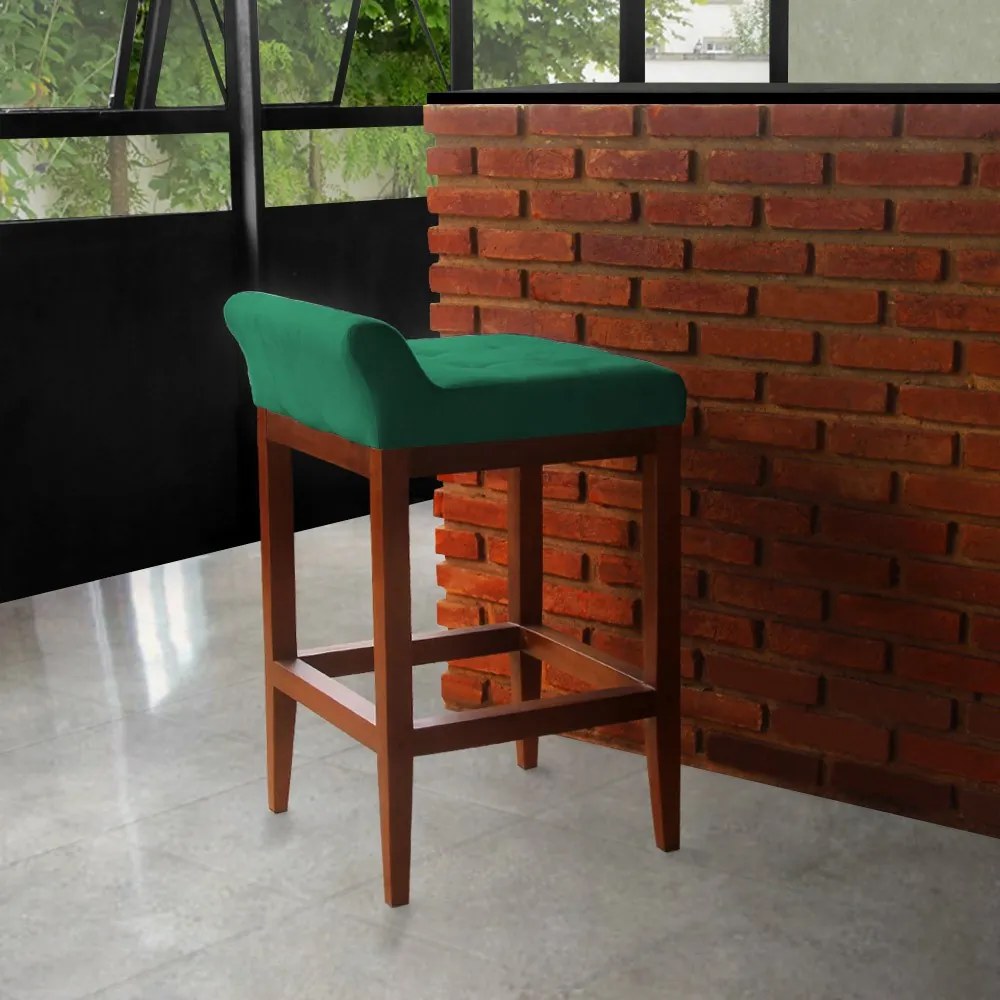 kit 2 Banquetas Alta Lotus Base Madeira Maciça Estofada Suede Verde Bandeira