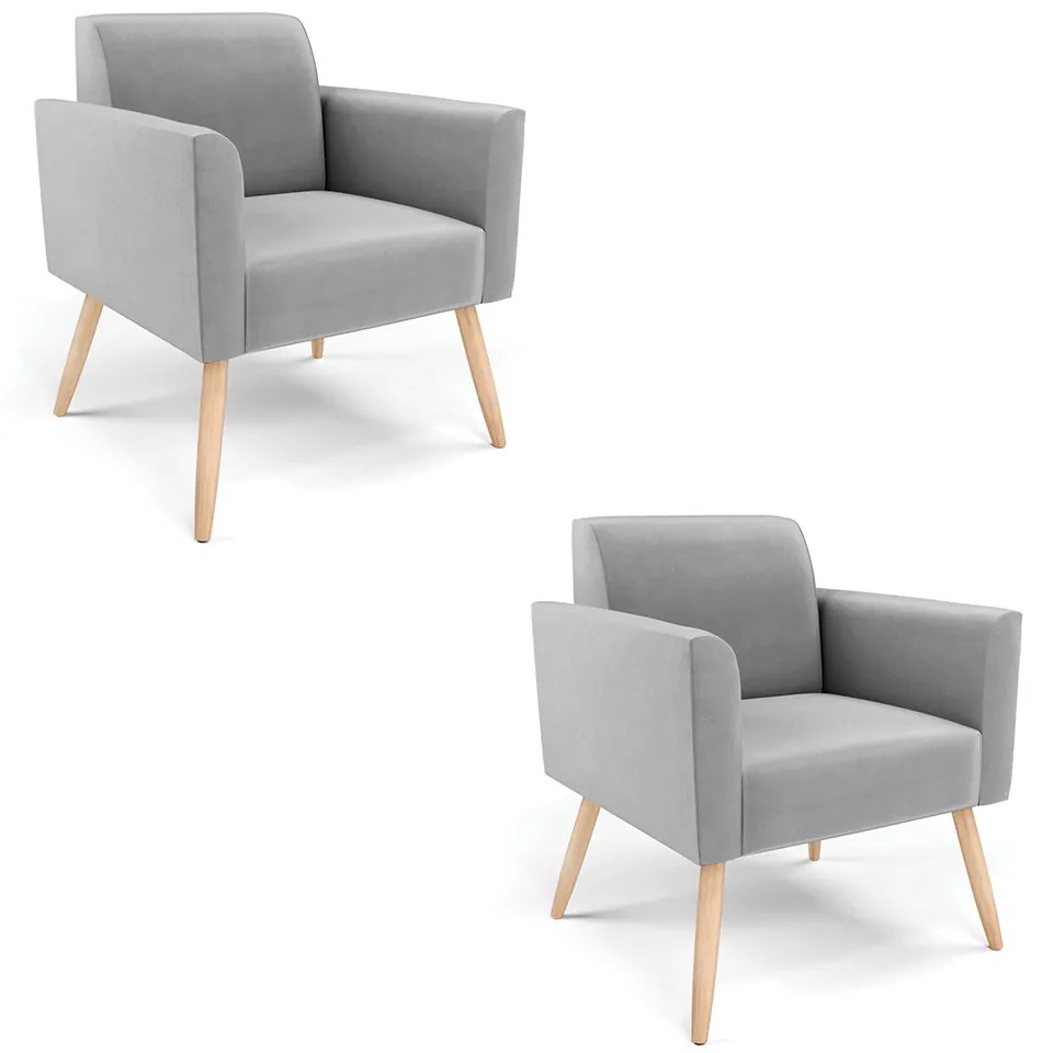 Kit 2 Poltronas Pés Palito Natural Marisa Suede Cinza D03 - DRossi