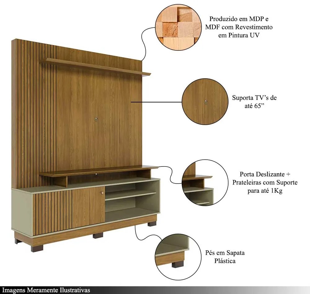 Home Theater Homero MDP 2 Prateleiras até 65 Cumaru/Opala G97 - Gran Belo