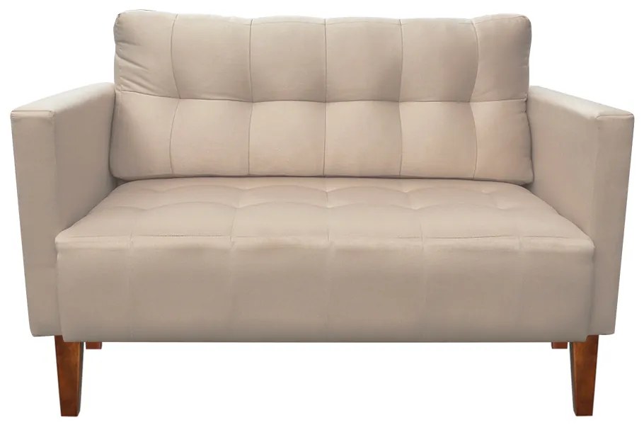 Sofá Namoradeira Livia Suede Bege Pés Chanfrado Castanho - D'Rossi