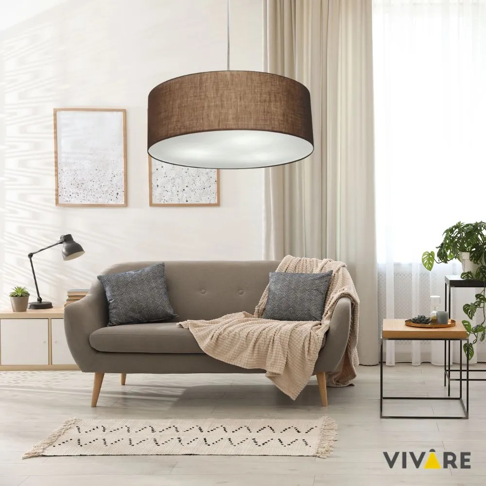 Lustre Pendente Cilíndrico Md-4218 Cúpula em Tecido 55x15cm Café - Bivolt