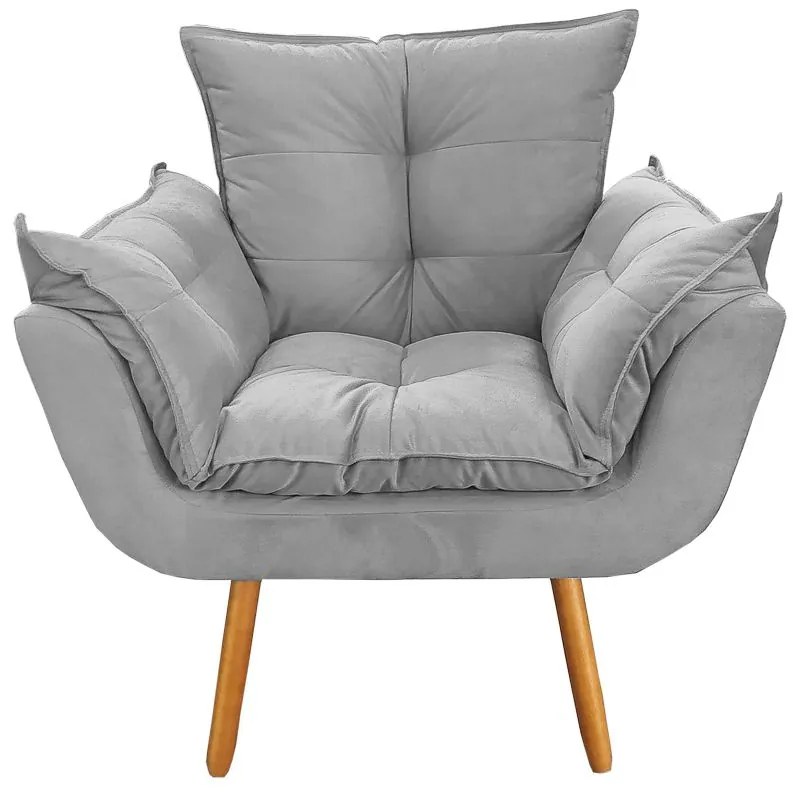 Poltrona Decorativa Opala Pés Palito Suede Cinza - Sheep Estofados - Cinza