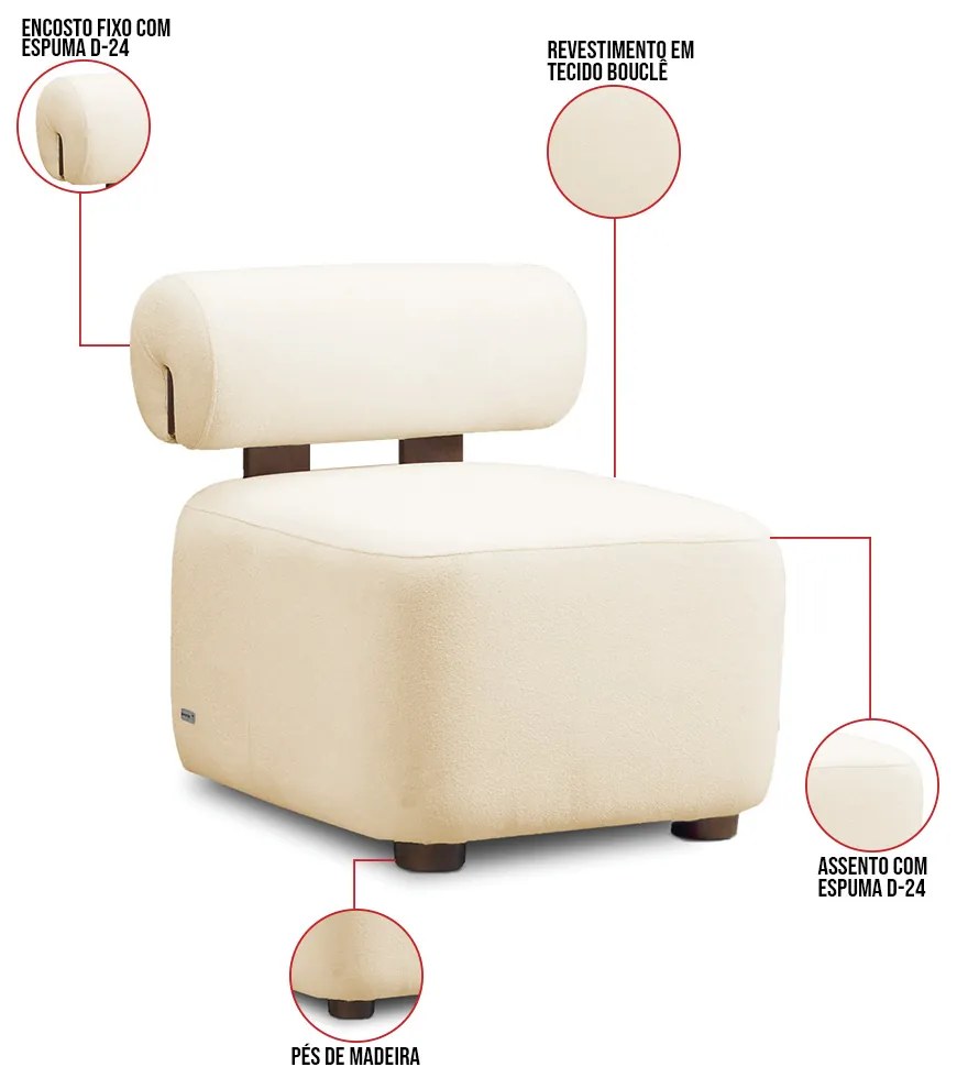 Poltrona Decorativa para Sala Kit 2 Helora Bouclê E03 - D'Rossi - Cinza escuro