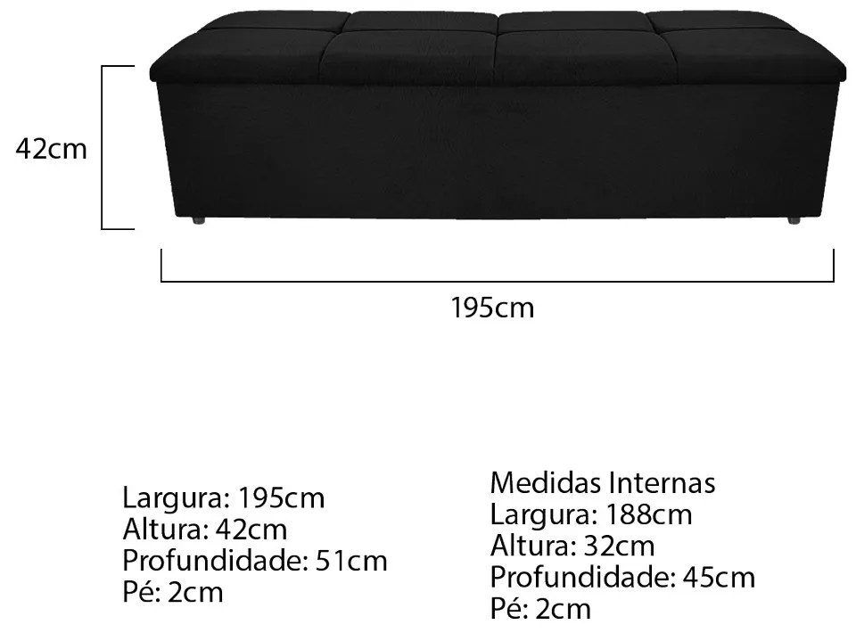 Calçadeira Munique 195 cm King Size Suede Preto - ADJ Decor