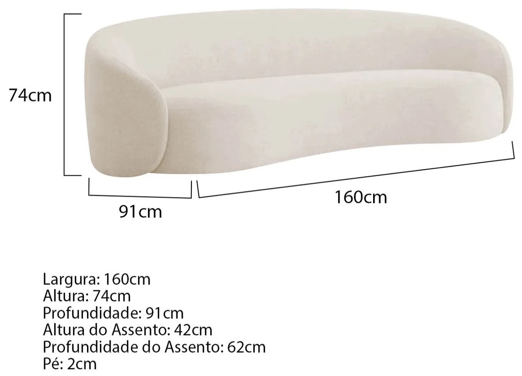 Sofá 2 Lugares Amore 160cm Orgânico Luxo Recepção Escritório Linho