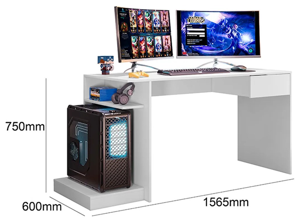 Mesa Gamer Escrivaninha Para Computador Monster Rubi Branca - Mobler