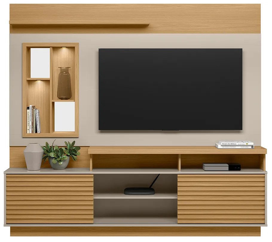 Home Decorativo Evan MDP/MDF Ripado com Nicho TV até 60 Polegadas Hanover/Off White G77 - Gran Belo