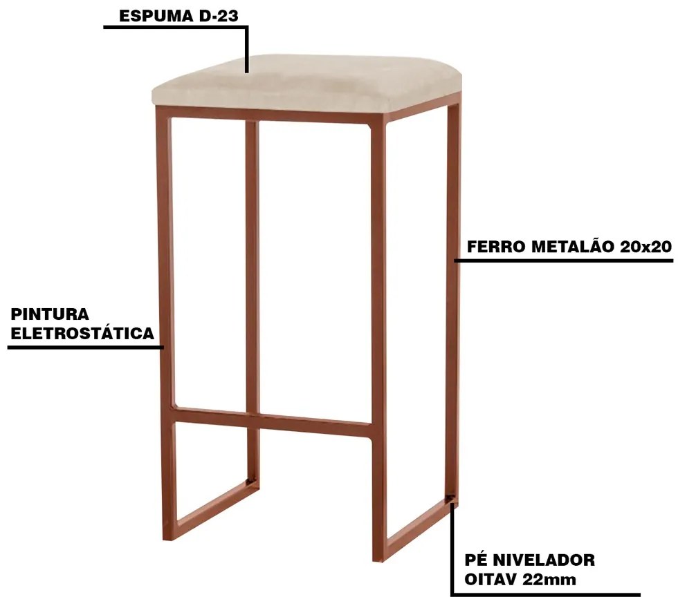 Kit 2 Banqueta Decorativa Billie Base Bronze Veludo Bege G41 - Gran Belo