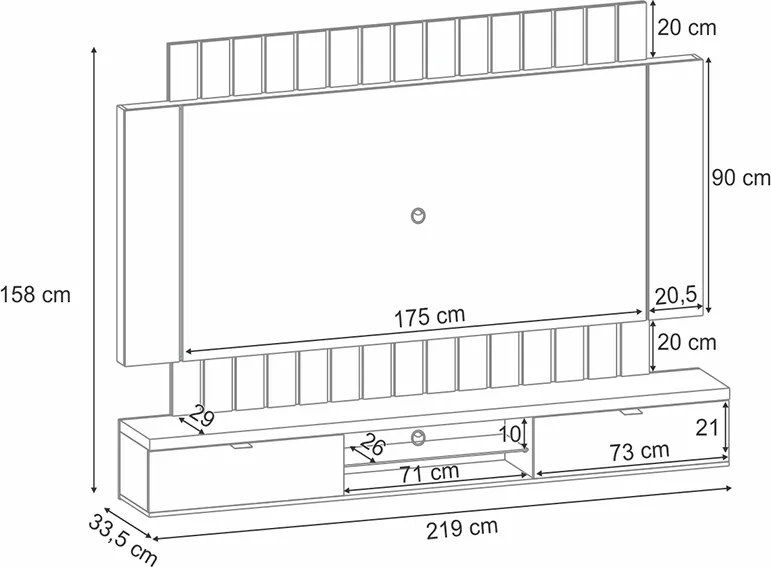Painel Home Suspenso 2.2 para TV até 70 Polegadas MDP/MDF com Fita LED Illusion Preto/Castanho G26 - HB Móveis