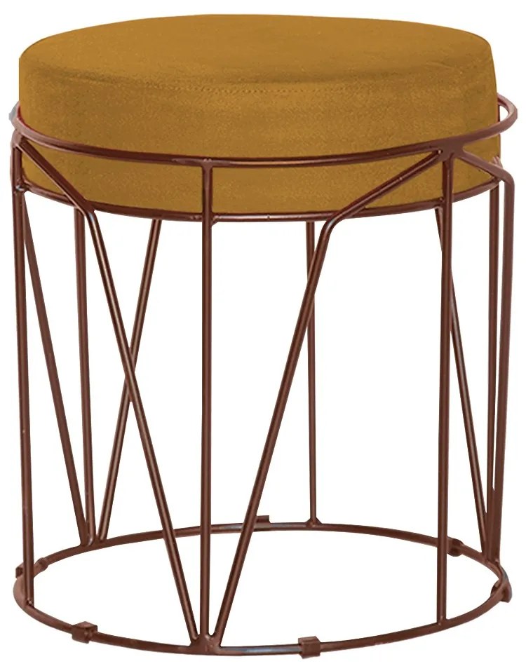 Puff Decorativo Sala de Estar Base Bronze Chloe Suede Mostarda G41 - Gran Belo