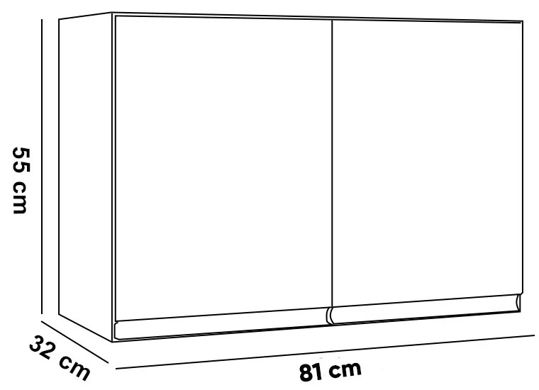 Armário Cozinha Aéreo 81cm com 2 Portas Leticia A01 - D'Rossi - Amendoa e Preto