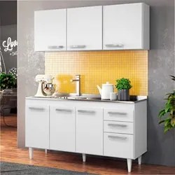 Armário Aéreo Parma e Balcão Gabinete Lisboa com Pia Inox 150cm Branco