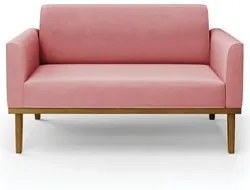 Sofá Namoradeira e 1 Poltrona Base Madeira Castanho Maressa Suede Rosê