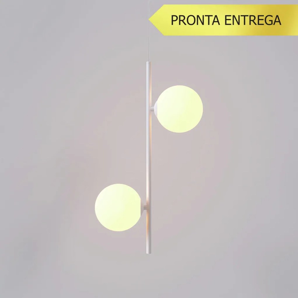 Pendente Vertical Slim Jabuticaba 10X23,5X48,5Cm Aluminio E 2X Globo Ø... (BRANCO, FOSCO)