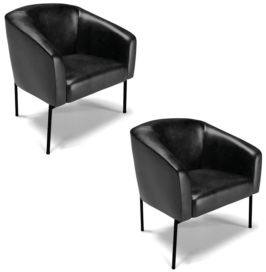 Poltrona Sala Decorativa Pé de Ferro Preto Kit 2 Stella Sintético PU D03 - D'Rossi - Preto