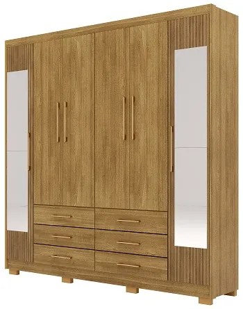 Guarda Roupa Com Espelho Canadá 6 Portas e 6 Gavetas Nature/Brisa - Vila Rica Móveis