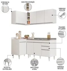 Armário de Cozinha Modulado de Canto Direito 4 Peças CP39 com Pia Inox